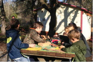 students drawing in garden