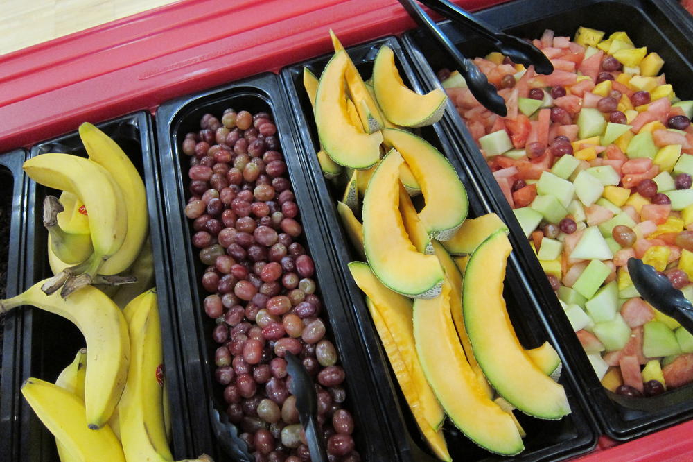 fruits in cafeteria trays
